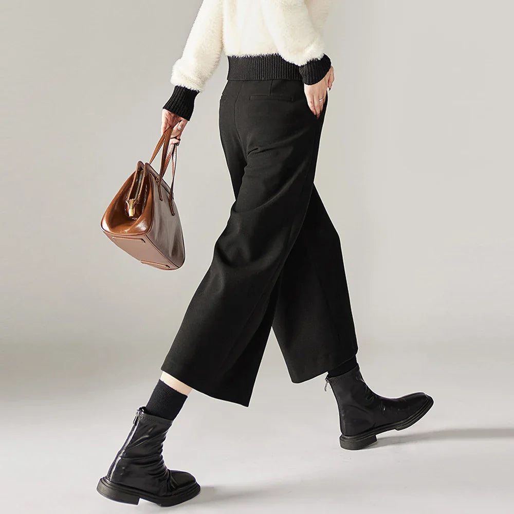 Olivia Bennet | Wool Wide Leg Pants for Women in Autumn Color
