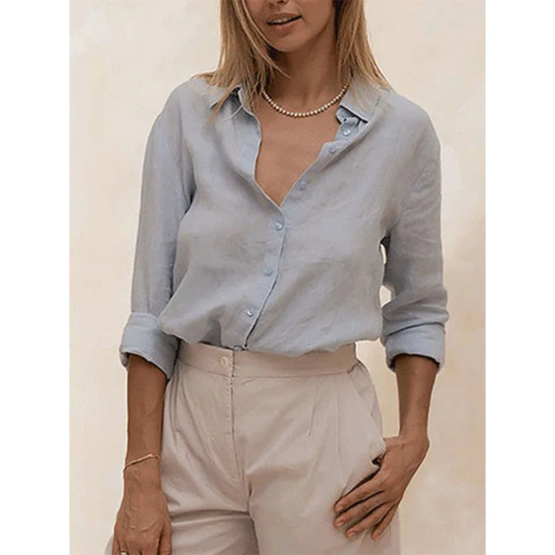 Olivia Bennet | Linen Blouse for Women in White, Relaxed Fit