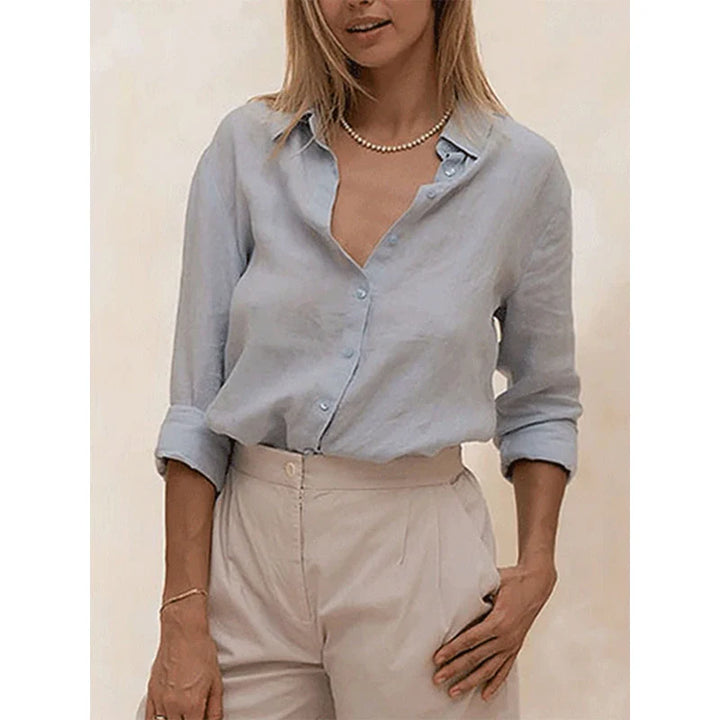 Olivia Bennet | Linen Blouse for Women in White, Relaxed Fit