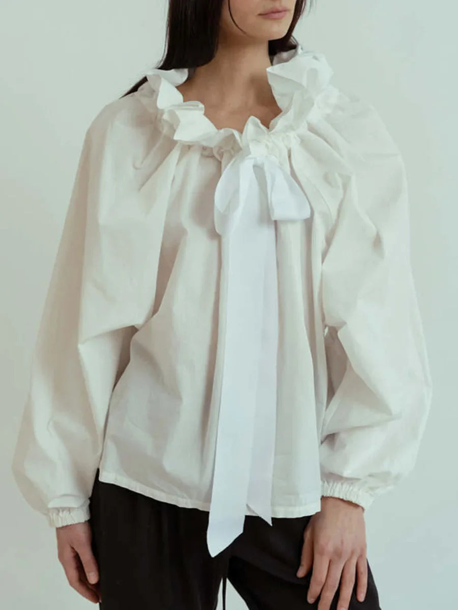Olivia Bennet | Puffed Cotton Blouse for Women in White