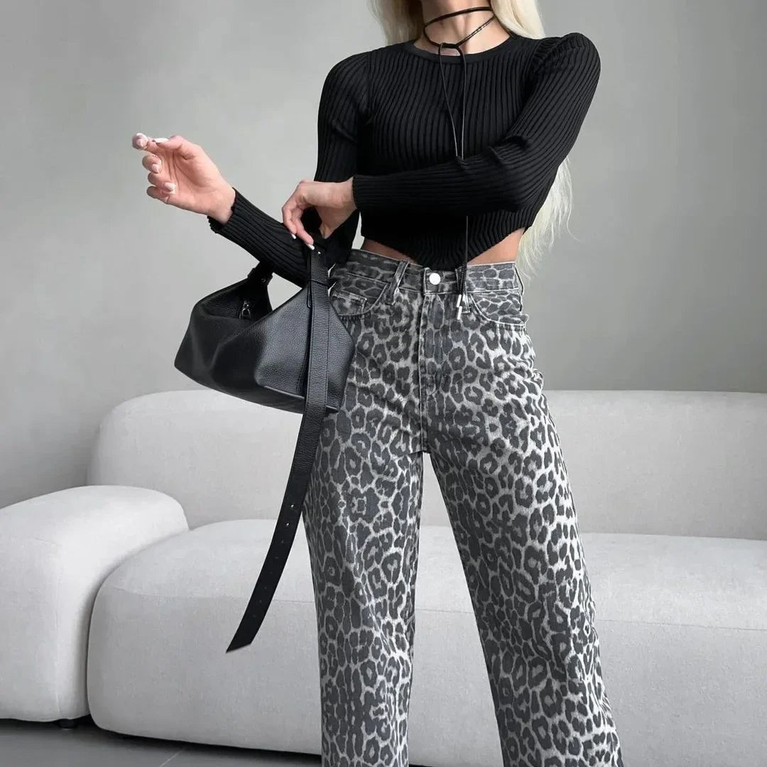 Olivia Bennet | Leopard Straight Jeans for Women