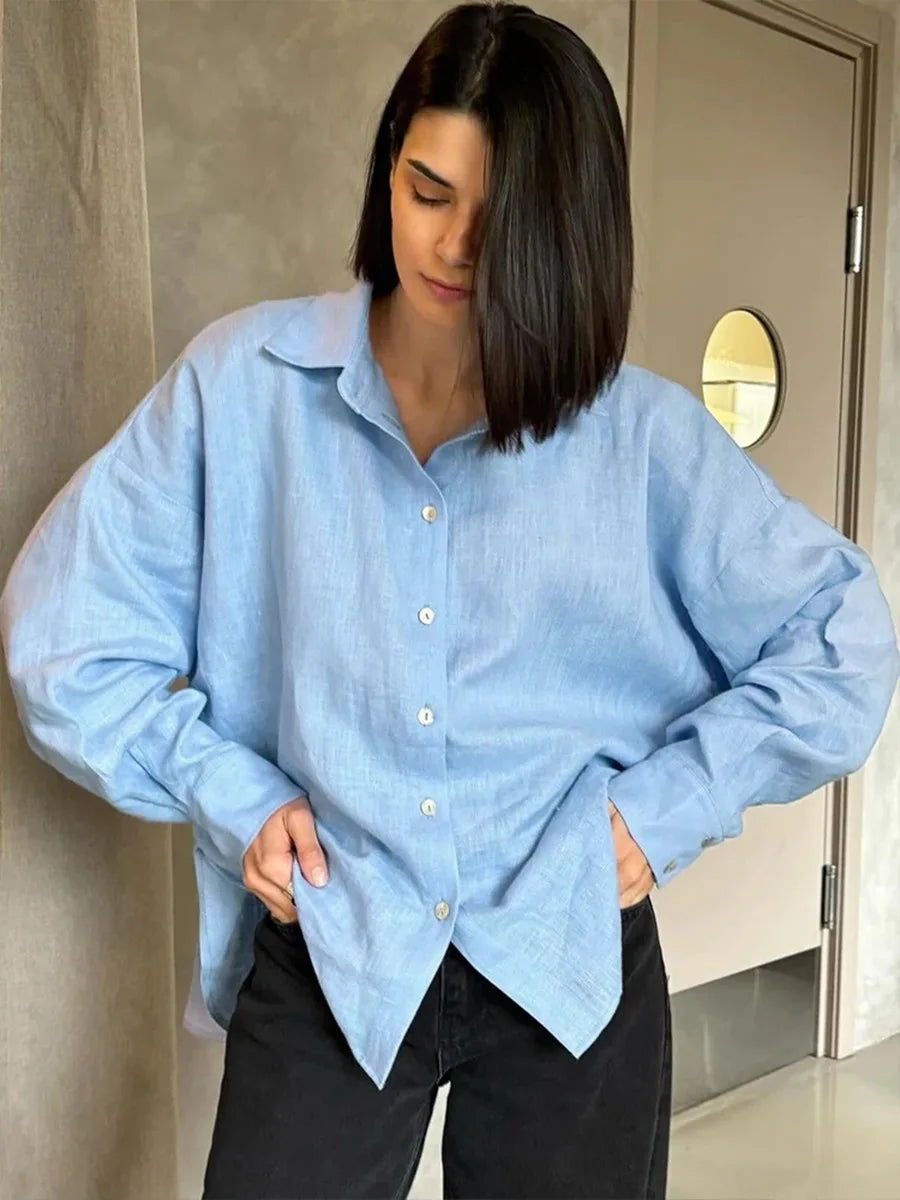 Olivia Bennet | Cotton Relaxed Shirt for Women in White