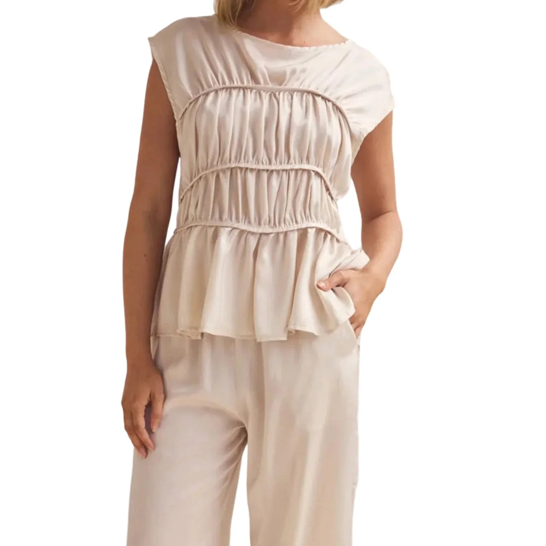 Olivia Bennet | Ruched Cap Sleeve Peplum Top for Women