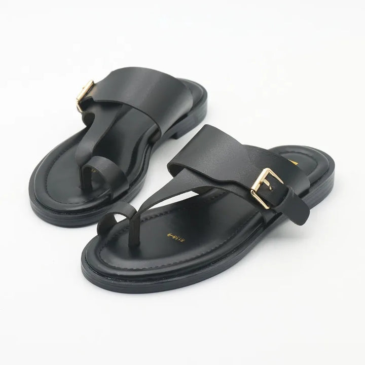 Olivia Bennet | Leather Buckle Sandal for Women in Natural Color