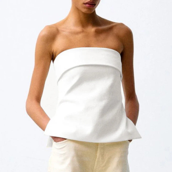 Olivia Bennet | Linen Strapless Tube Crop Top for Women