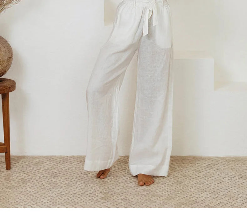 Olivia Bennet | Linen Wide Leg Pant for Women in Ruffle Style