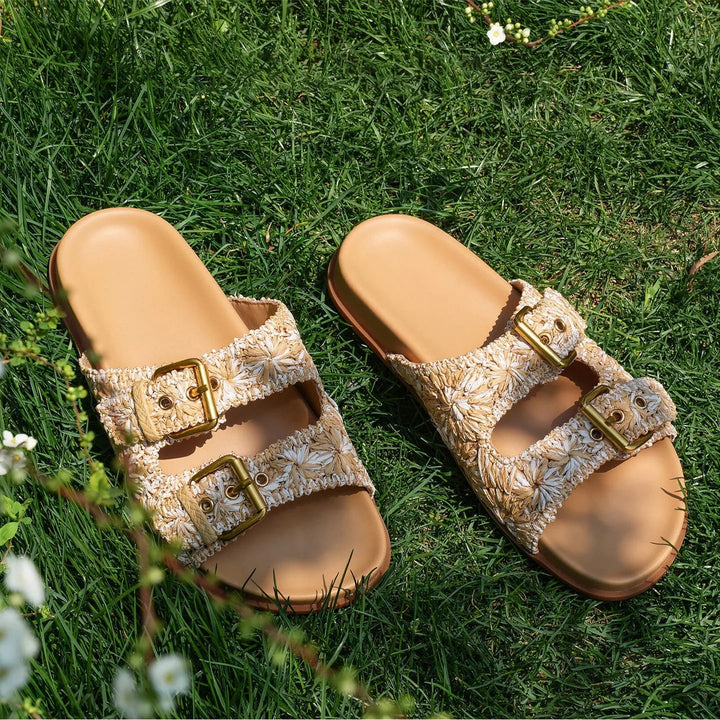 Olivia Bennet | Buckle Sandal for Women in Leather, Casual, Tan