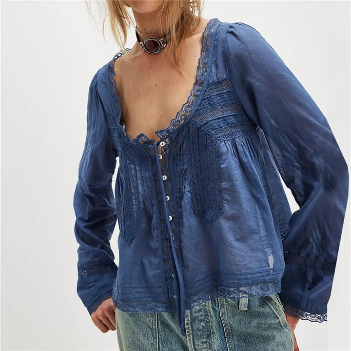 Olivia Bennet | Lace Trim Tie-Front Blouse