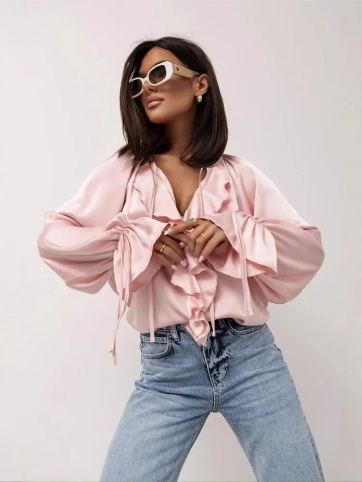 Olivia Bennet | Satin Ruffle Blouse for Women