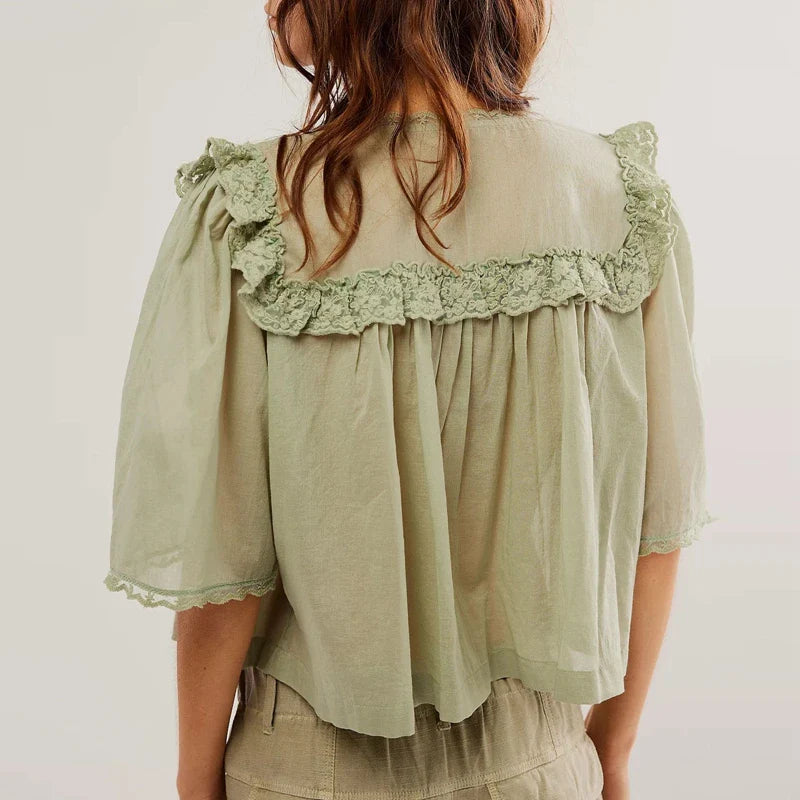 Olivia Bennet | Ruffle Blouse for Women in White Cotton