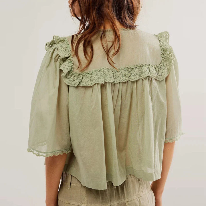 Olivia Bennet | Ruffle Blouse for Women in White Cotton