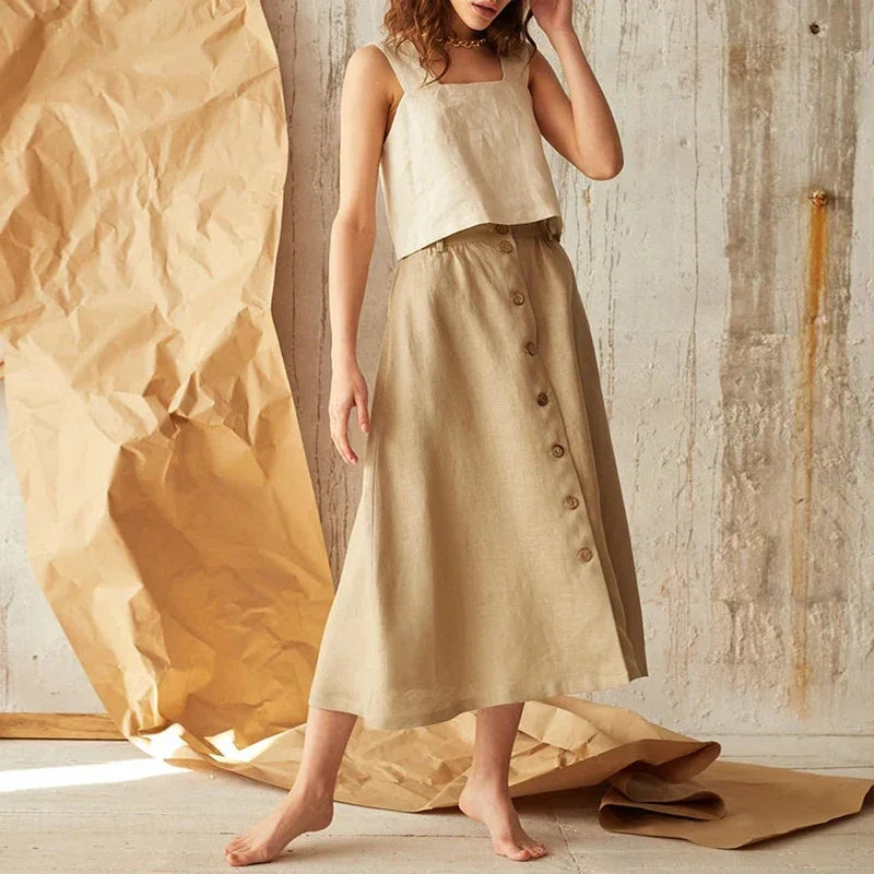 Olivia Bennet | Square Neck Linen Crop Tank
