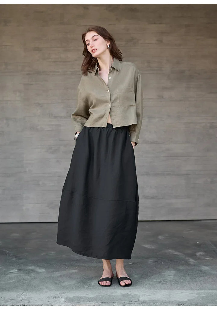 Olivia Bennet | Cropped Long Sleeve Linen Shirt