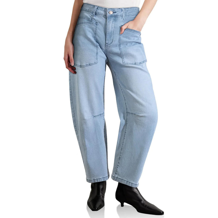 Olivia Bennet | Structured Barrel Jeans for Women in Denim