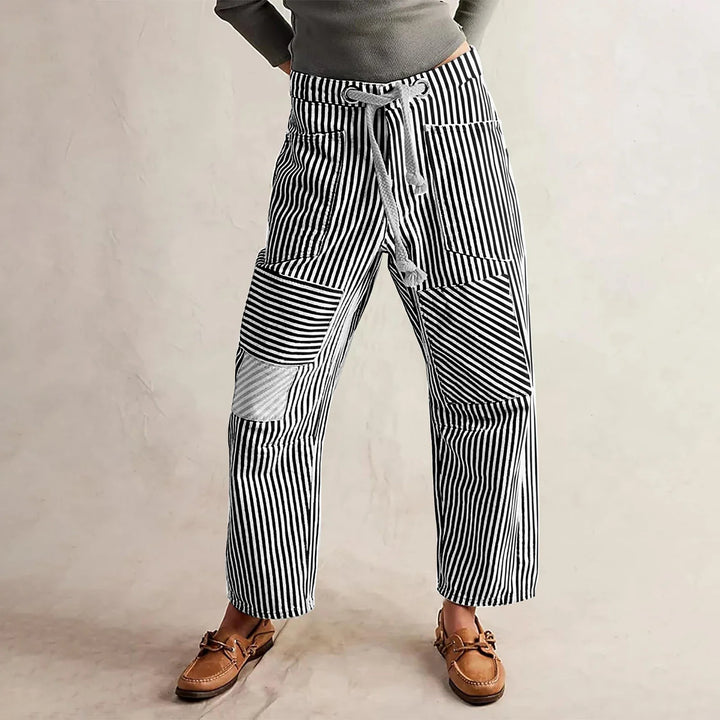 Olivia Bennet | Stripe Pant for Women in Soft Fabric, Relaxed Fit, Blue