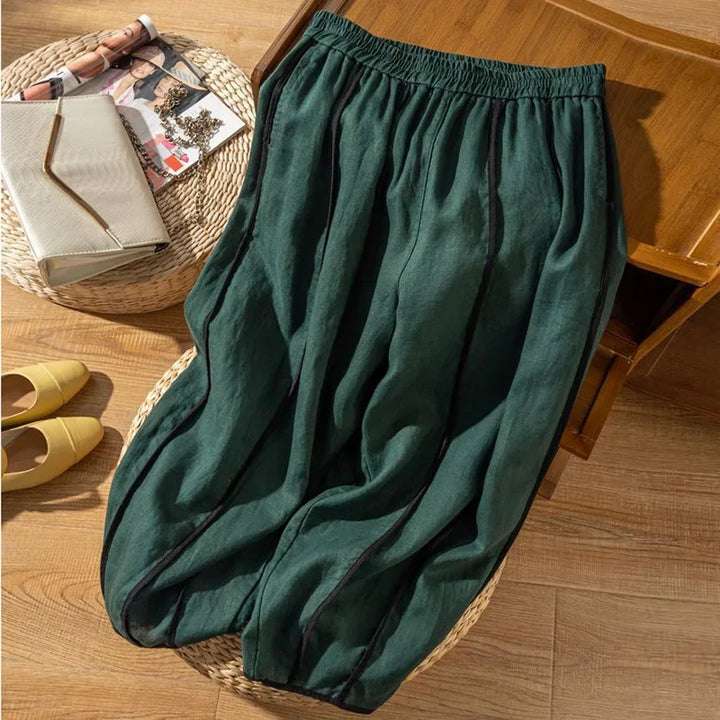 Olivia Bennet | Green Stripe Linen Wide Leg Pant