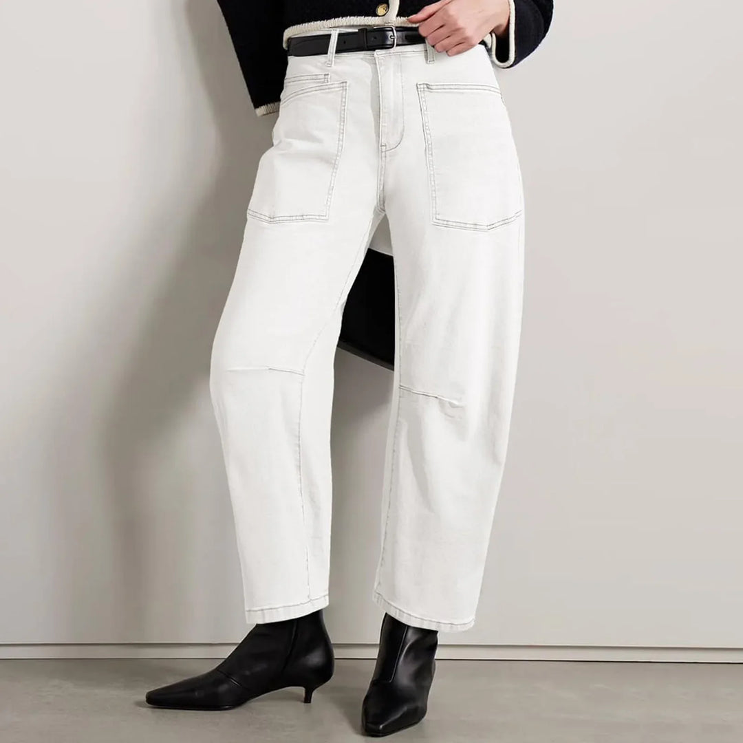 Olivia Bennet | Structured Barrel Jeans for Women in Denim