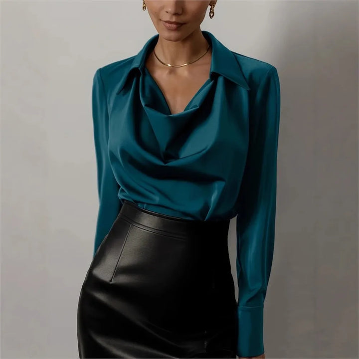 Olivia Bennet | Silk Full Sleeve Shirt for Women in Classic White