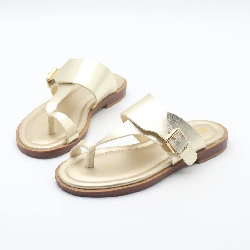 Olivia Bennet | Leather Buckle Sandal for Women in Natural Color