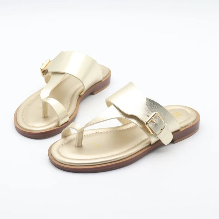 Olivia Bennet | Leather Buckle Sandal for Women in Natural Color