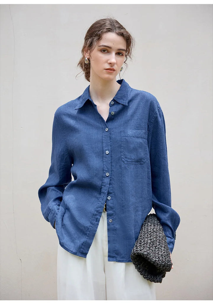 Olivia Bennet | Linen Shirt for Women, Relaxed Fit, White
