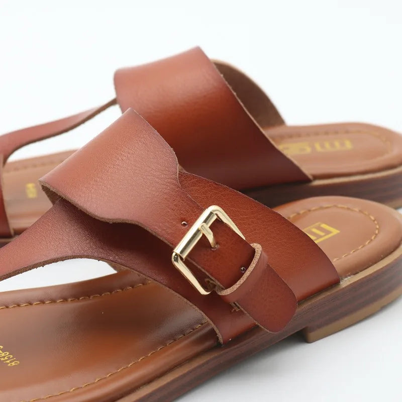 Olivia Bennet | Leather Buckle Sandal for Women in Natural Color