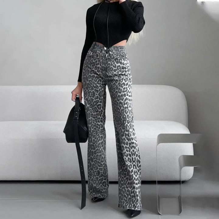 Olivia Bennet | Leopard Straight Jeans for Women