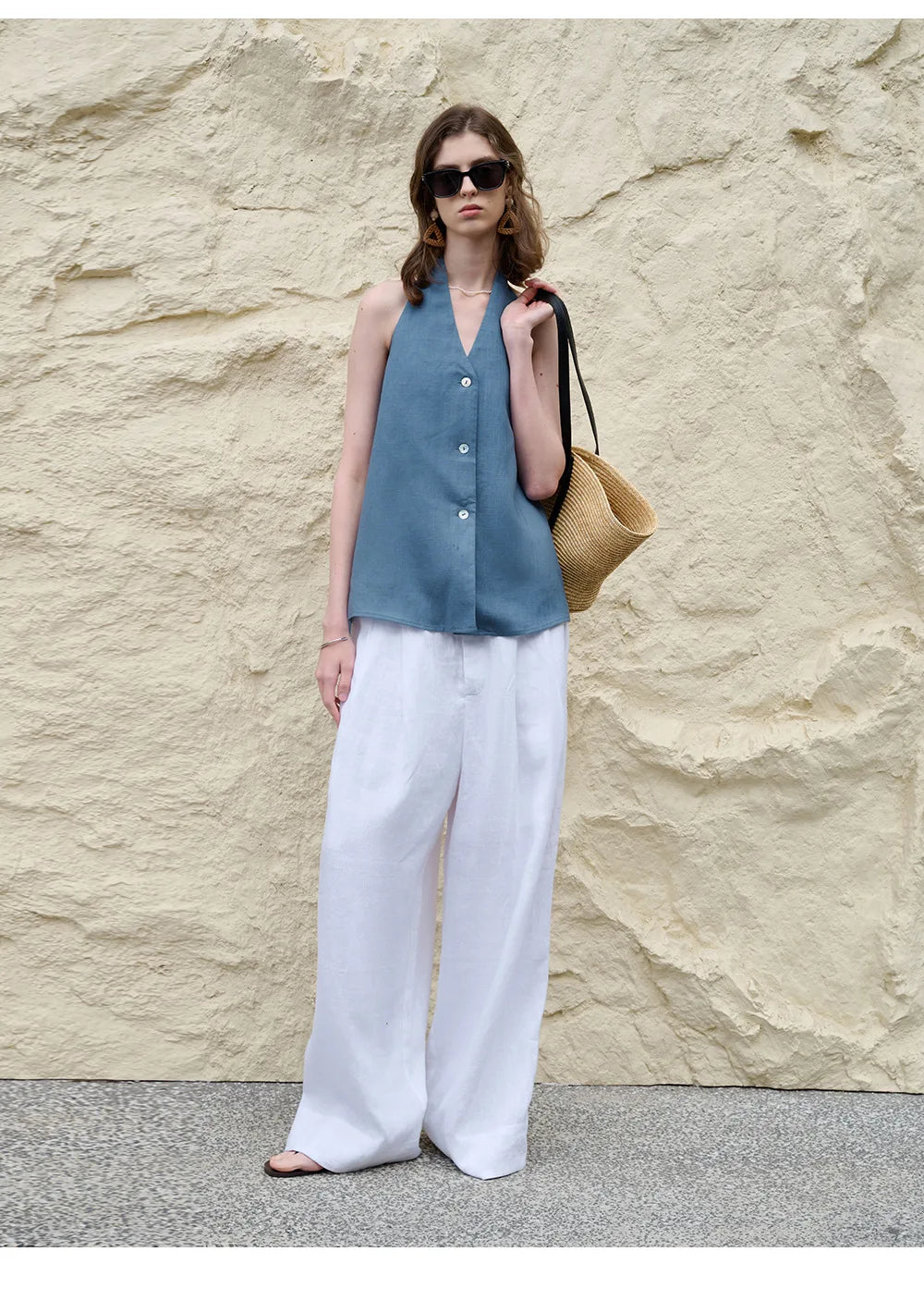 Olivia Bennet | Linen Halter Waistcoat Top