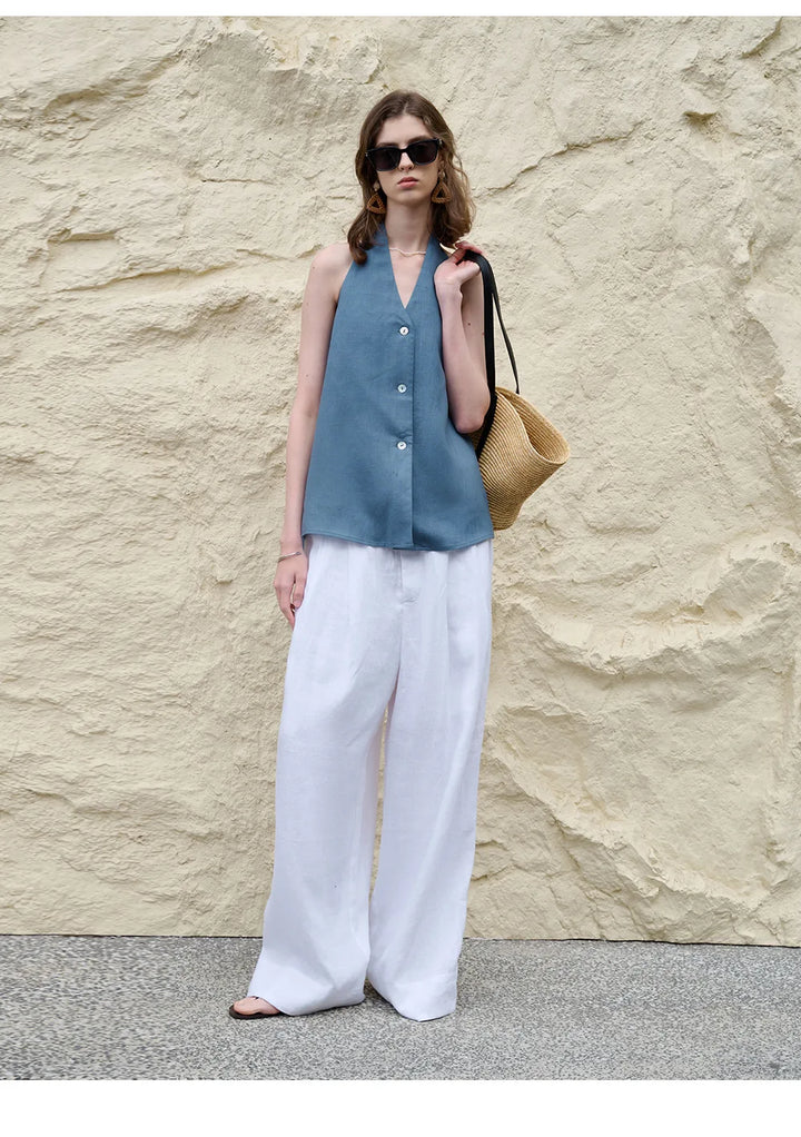 Olivia Bennet | Linen Halter Waistcoat Top