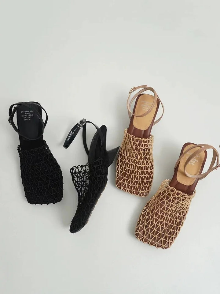 Olivia Bennet | Mesh Weave Heels for Women in Black