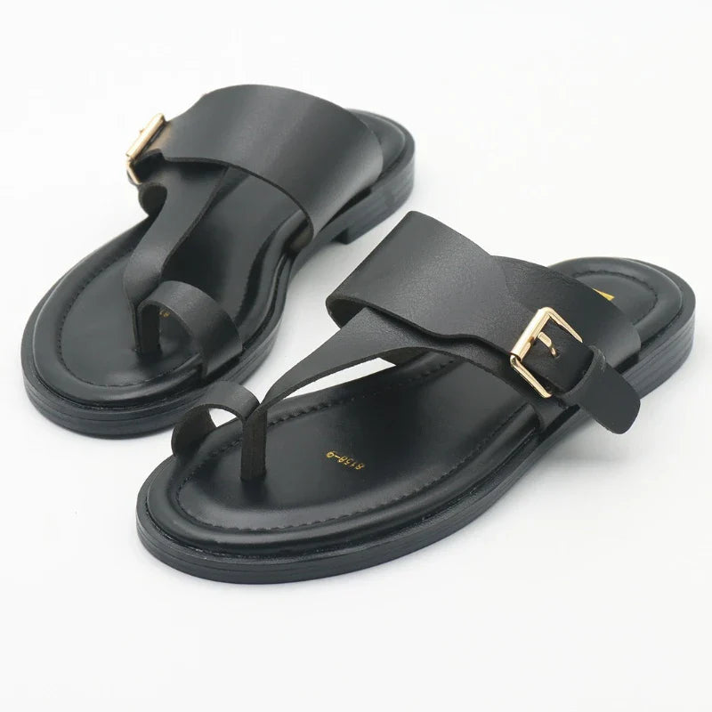Olivia Bennet | Leather Buckle Sandal for Women in Natural Color
