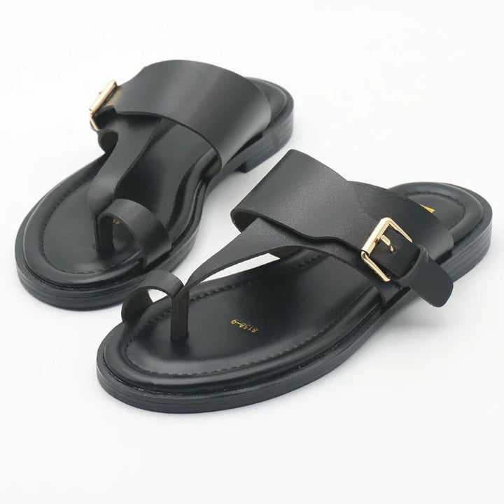 Olivia Bennet | Leather Buckle Sandal for Women in Natural Color
