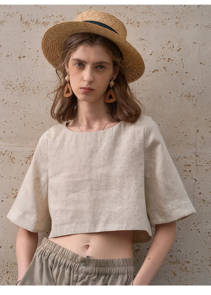Olivia Bennet | Boxy Linen Crop Top