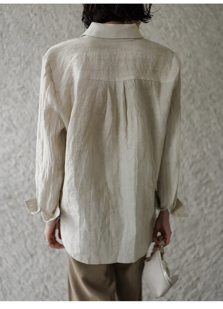 Olivia Bennet | Pleated Linen Button Shirt