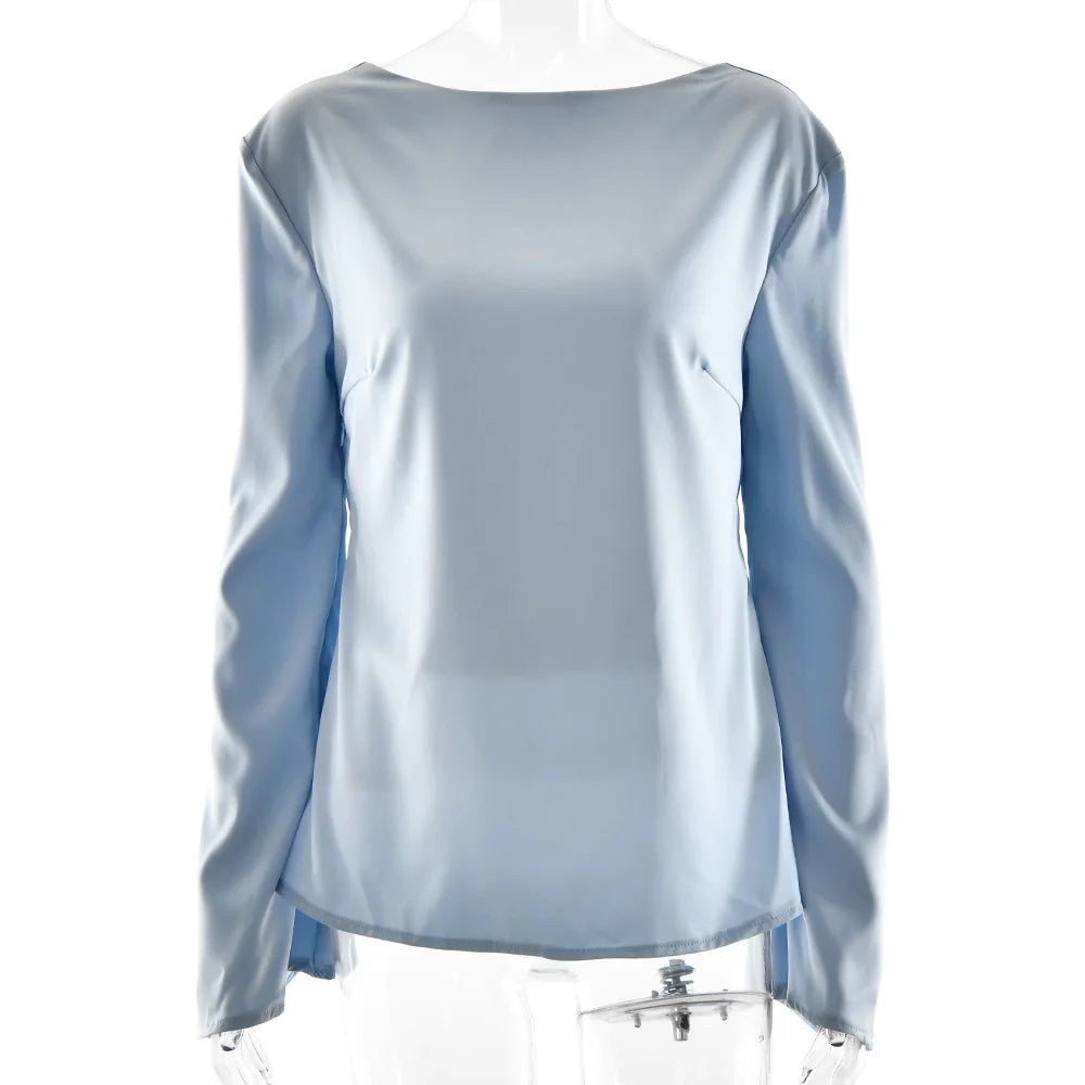 Olivia Bennet | Satin Long Sleeve Bell Cuff Top for Women