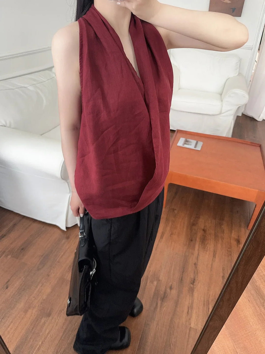 Olivia Bennet | Drape Linen Vest for Women
