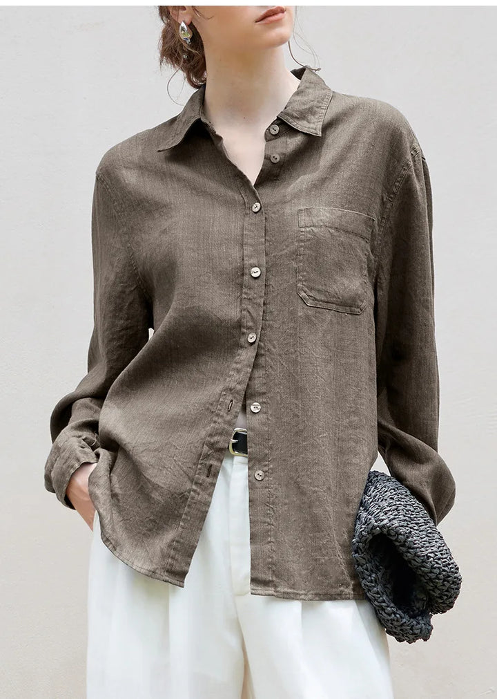 Olivia Bennet | Linen Shirt for Women, Relaxed Fit, White