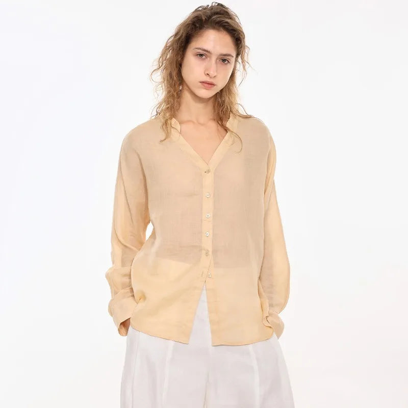 Olivia Bennet | Linen V-Neck Shirt for Women