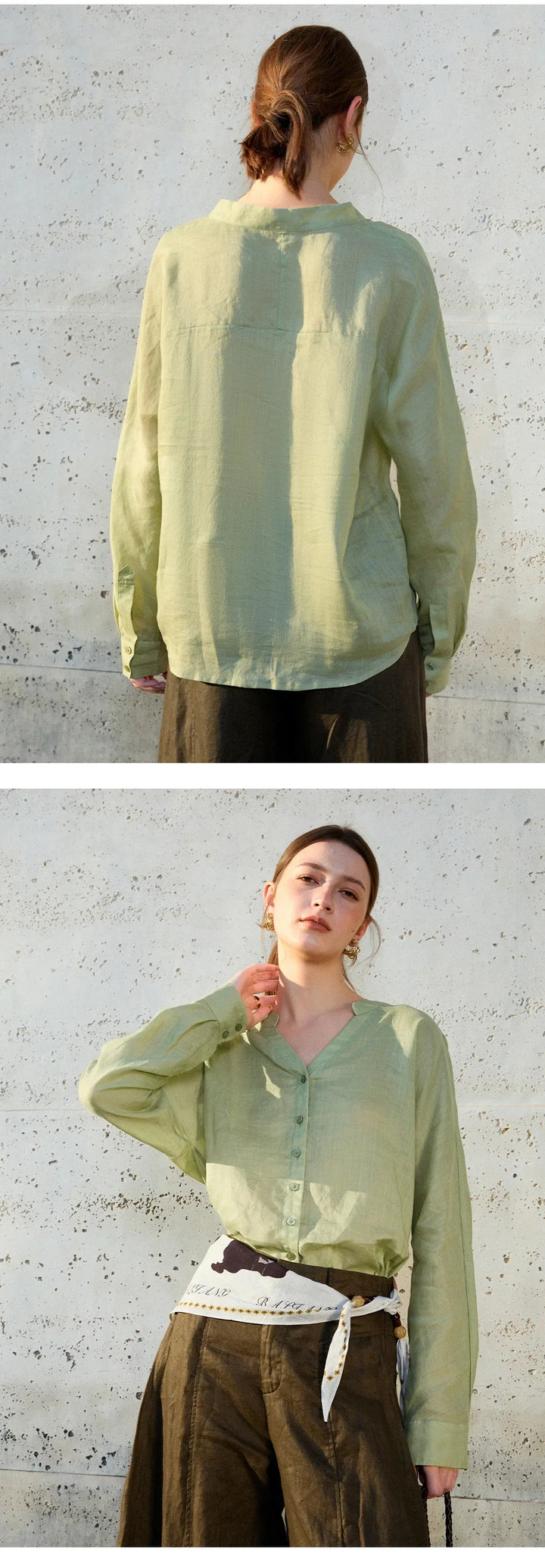 Olivia Bennet | Linen V-Neck Shirt for Women
