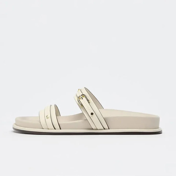 Olivia Bennet | Twin Strap Flats for Women in Natural Material