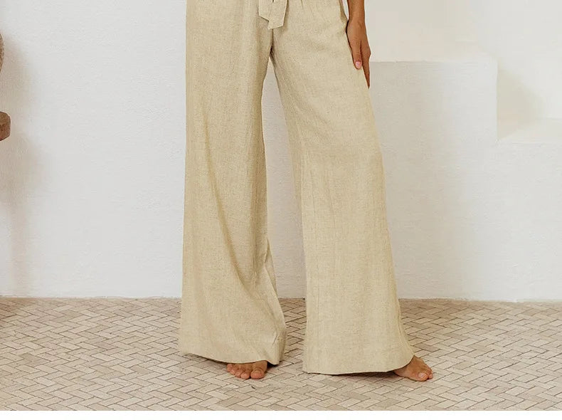 Olivia Bennet | Linen Wide Leg Pant for Women in Ruffle Style