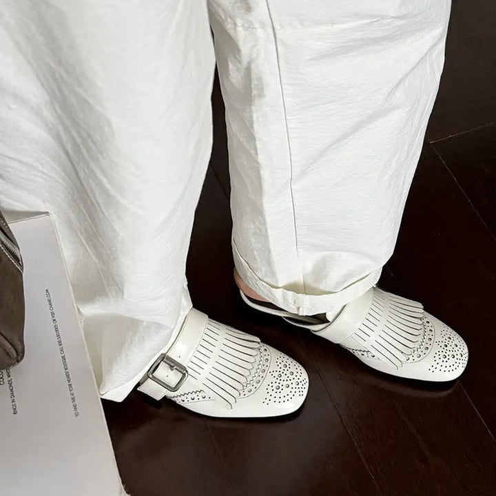 Olivia Bennet | Fringe Leather Loafers for Women