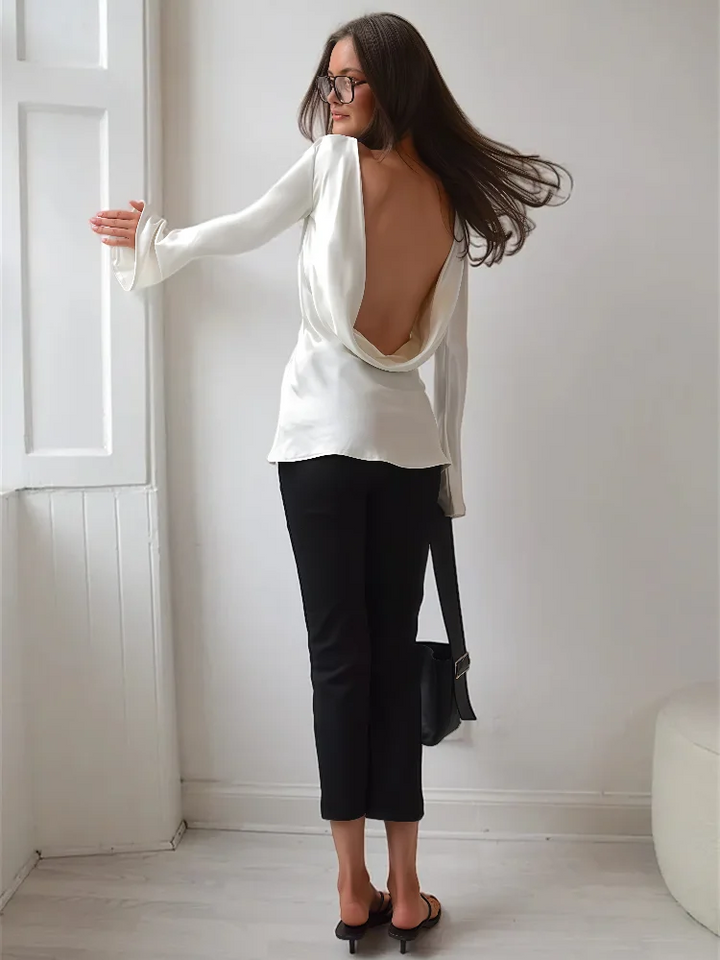 Olivia Bennet | Satin Long Sleeve Bell Cuff Top for Women