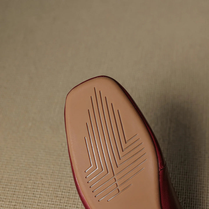 Olivia Bennet | Leather Square Toe Chunky Heel Mules