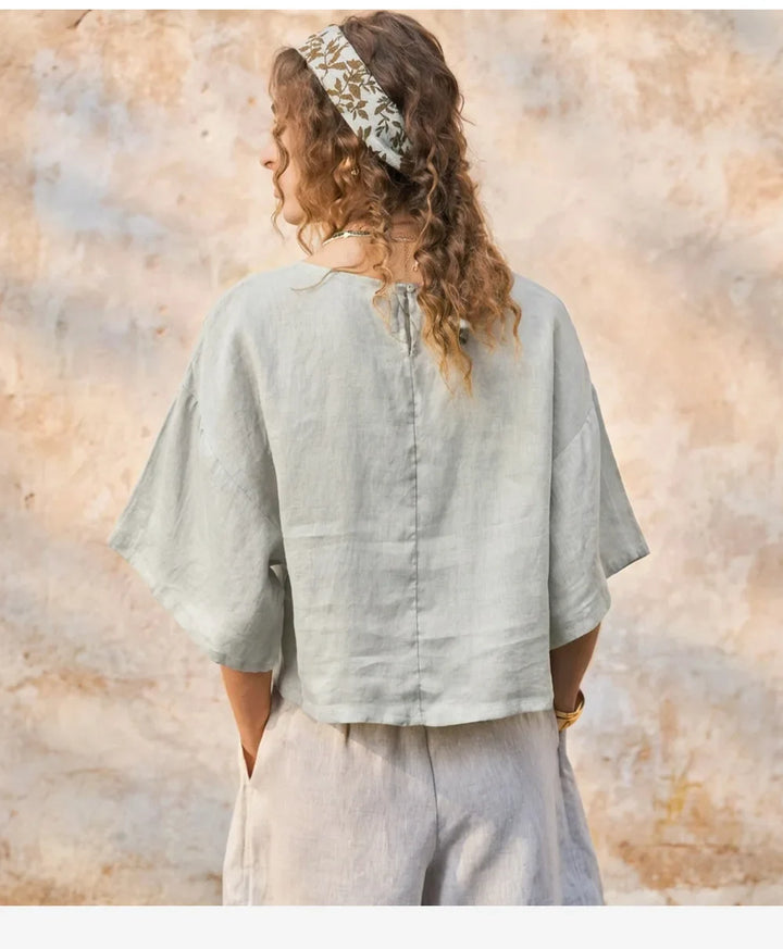 Olivia Bennet | Flared Sleeve Linen Pullover
