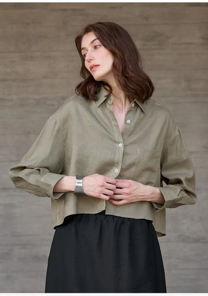 Olivia Bennet | Cropped Linen Overshirt for Women in Natural