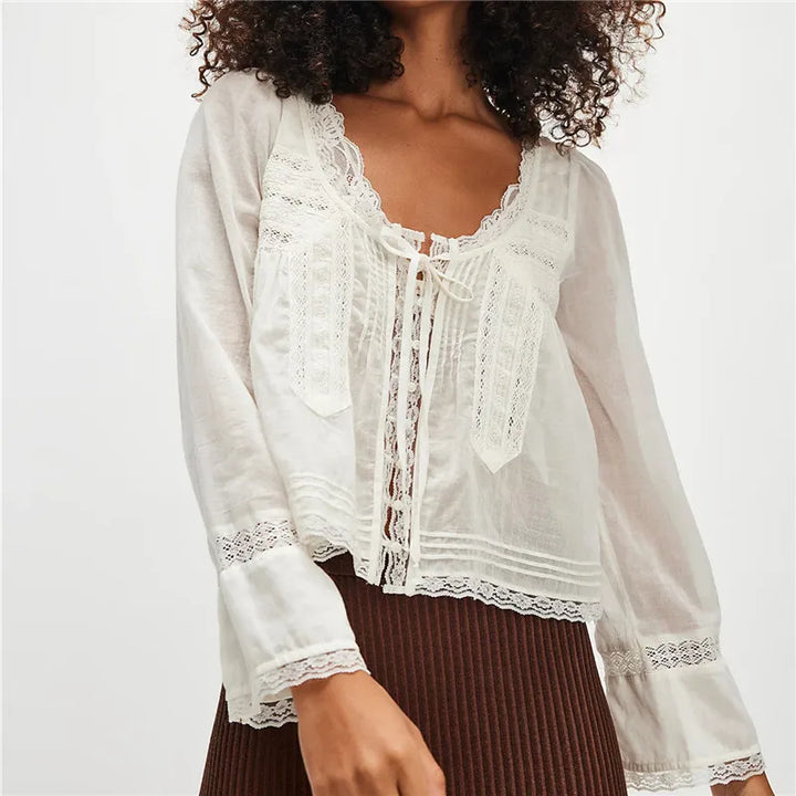 Olivia Bennet | Lace Trim Tie-Front Blouse