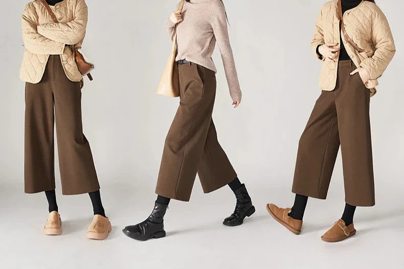Olivia Bennet | Wool Wide Leg Pants for Women in Autumn Color
