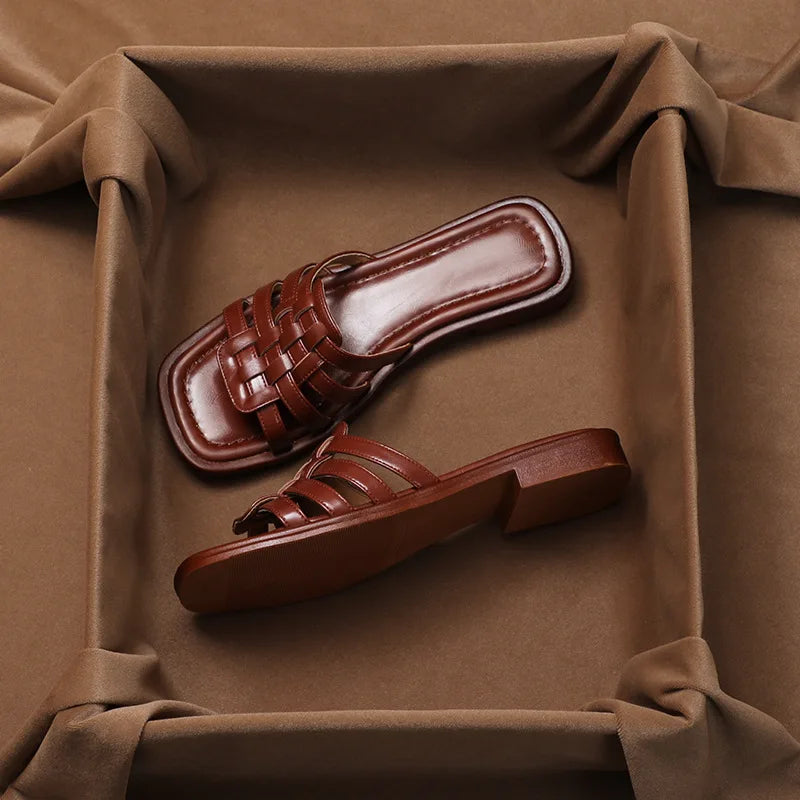 Olivia Bennet | Italian Leather Slides for Women in Natural Color