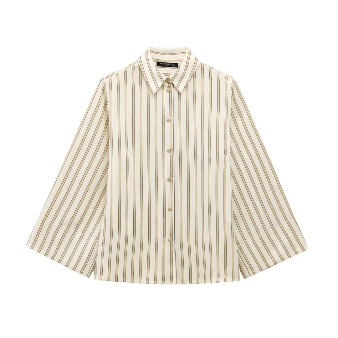 Olivia Bennet | Striped Button-Up Blouse for Women in Cotton Fit